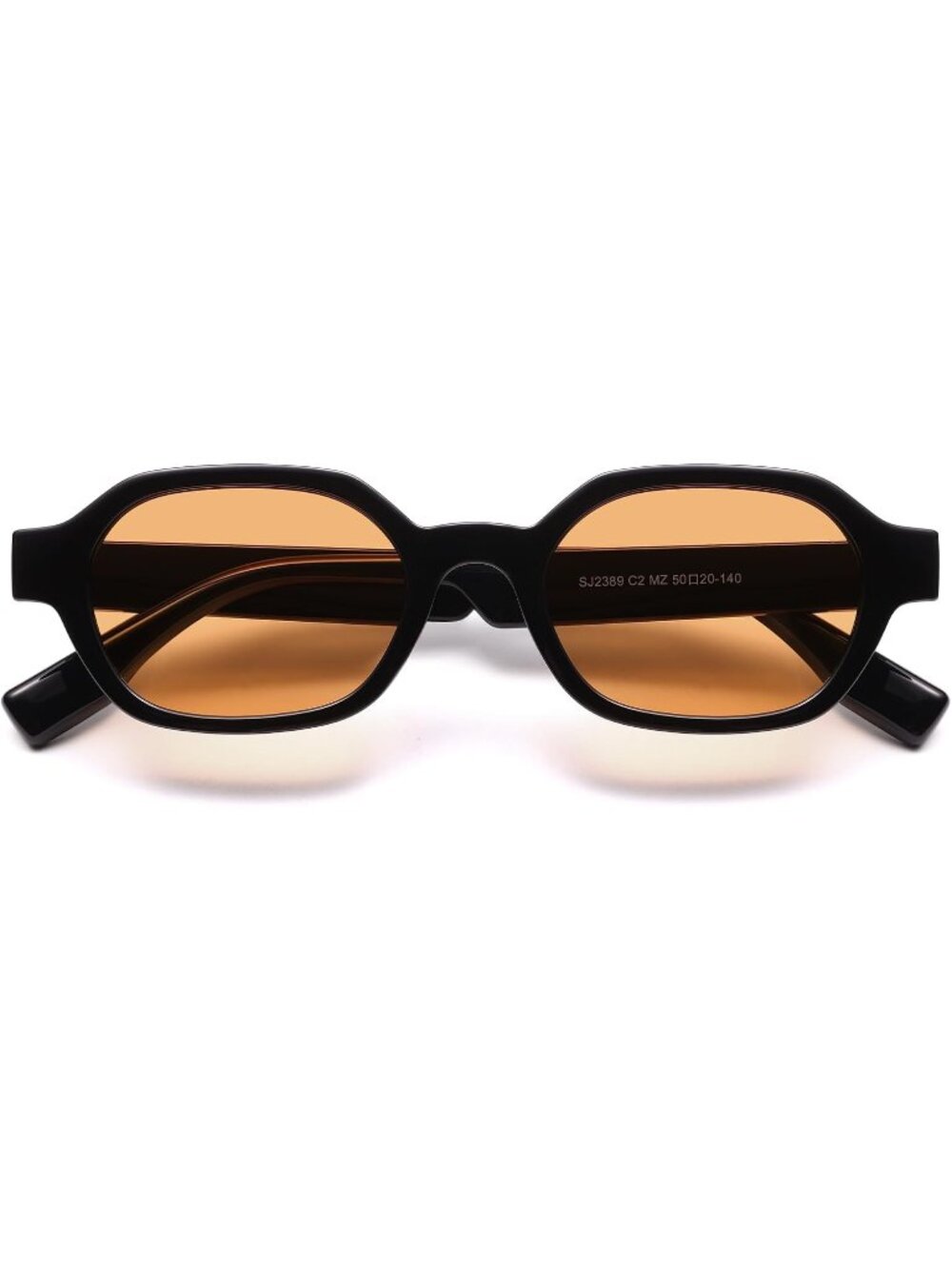 Unisex Orange Carbon Retro Classic Polarized Hexagonal Rectangle Sunglasses
